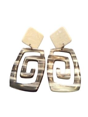 Vtg Lucite Black White Clip On Earrings